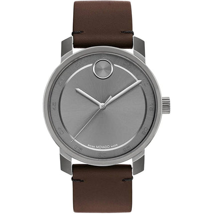 Movado Men's Watch - Bold Access Silver Tone Case Grey Dial Leather Strap | 3600916 ,