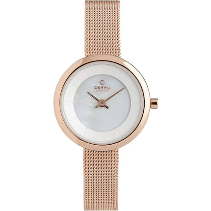 Obaku Women's Watch - Stille Quartz Silver Tone Dial Rose Gold Case | V146LXVWMV ,