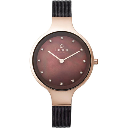 Obaku Women's Watch - Classic Brown Dial Rose Gold Stainless Steel Case | V173LXVNMN ,