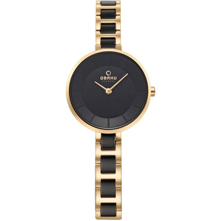 Obaku Women's Watch - Vind Black Dial Plated Stainless Steel Bracelet | V183LXGBSB ,