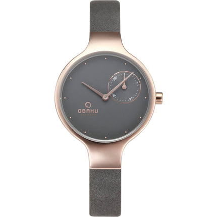 Obaku Women's Watch - Vand Rose Gold Case Grey Dial Leather Strap | V201LDVJRJ ,