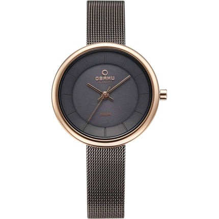 Obaku Women's Watch - Lys Black Dial Plated Stainless Steel Bracelet | V206LRVJMJ ,