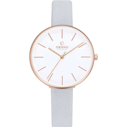 Obaku Women's Watch - Viol Rose Gold Case White Dial Leather Strap | V211LXVIRL ,