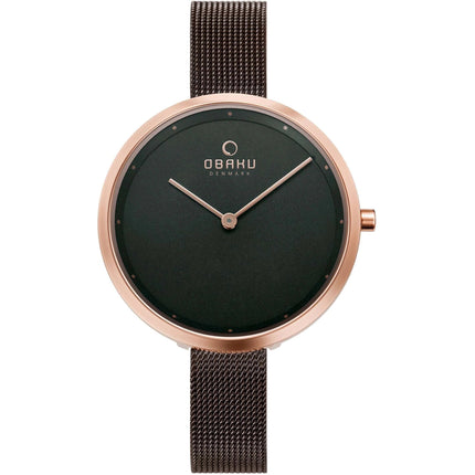 Obaku Women's Watch - Classic Brown Dial Rose Gold Stainless Steel Case | V227LXVNMN ,