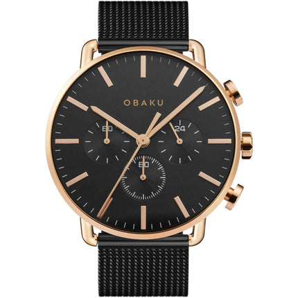 Obaku Men's Watch - Havn Black Dial Plated Stainless Steel Bracelet | V232GCVBMB ,
