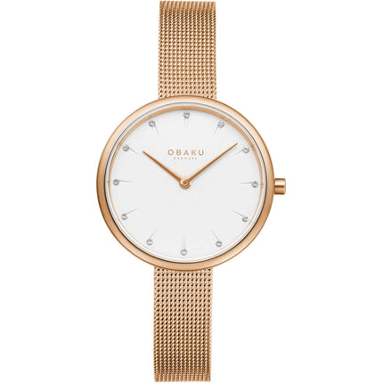 Obaku Women's Watch - Classic White Dial Rose Gold Case Steel Bracelet | V233LXVIMV ,