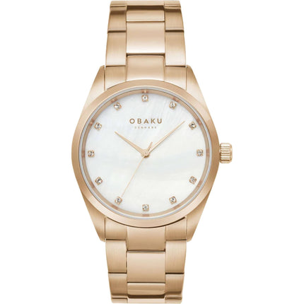 Obaku Women's Watch - Classic White Dial Rose Gold Case Steel Bracelet | V263LXVWSV ,