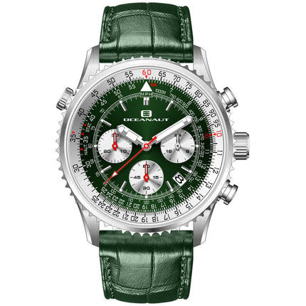 Oceanaut Men's Watch - Flight Silver Tone Case Green Dial Leather Strap | OC0128 ,