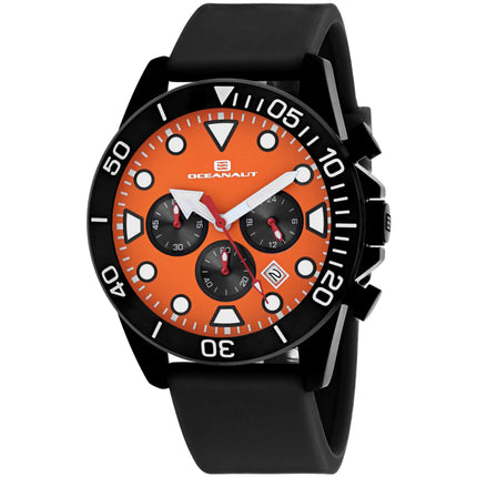 Oceanaut Men's Watch - Naval Quartz Black Case Orange Dial Rubber Strap | OC1312 ,