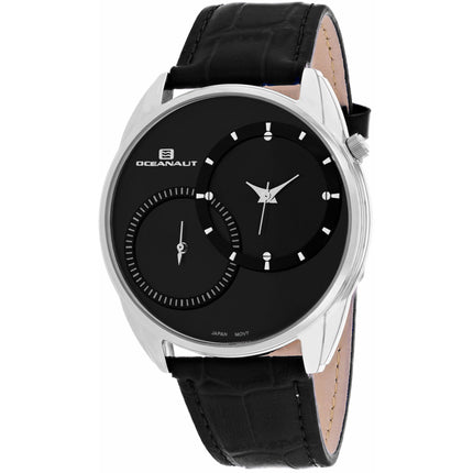 Oceanaut Men's Watch - Sentinel Silver Tone Case Black Dial Leather Strap | OC3351 ,