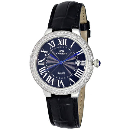 Oniss Women's Watch - Glam Collection Quartz Black Dial Leather Strap | ON3322-LBK ,