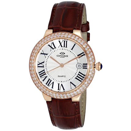 Oniss Women's Watch - Glam Collection Quartz White Dial Leather Strap | ON3322-LRGWT ,