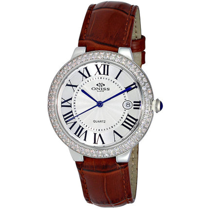Oniss Women's Watch - Glam Collection Quartz White Dial Leather Strap | ON3322-LSV ,