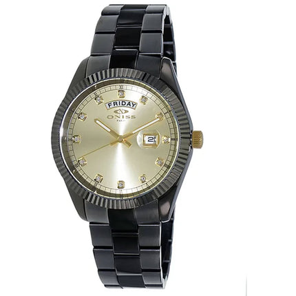 Oniss Men's Watch - Admiral Gold Dial Plated Stainless Steel Bracelet | ON3881-IPBG ,