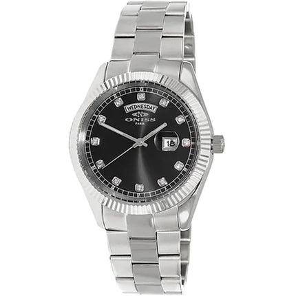 Oniss Men's Watch - Admiral Quartz Black Dial Stainless Steel Bracelet | ON3881-MBK ,