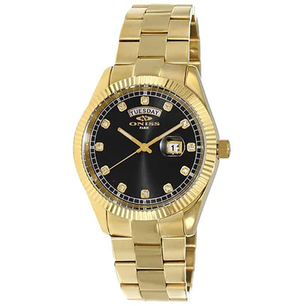 Oniss Men's Watch - Admiral Black Dial Plated Stainless Steel Bracelet | ON3881-MGBK ,