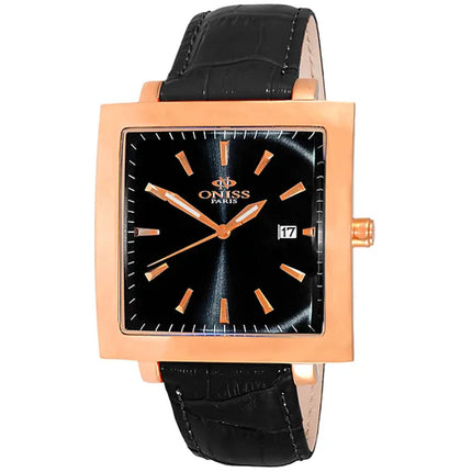 Oniss Men's Watch - Quad Quartz Black Dial Brown Leather Strap | ON4444-MRGBK ,