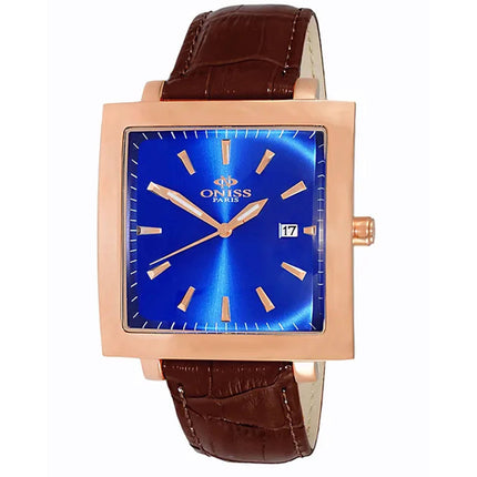 Oniss Men's Watch - Quad Rose Gold Case Blue Dial Leather Strap | ON4444-MRGBU ,