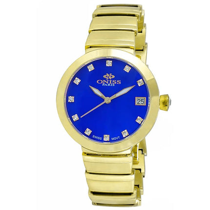 Oniss Women's Watch - Prima Blue Dial Yellow Gold Case Bracelet | ON5559-21_GBU ,
