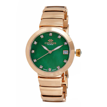 Oniss Women's Watch - Prima Green Dial Plated Steel Bracelet | ON5559-30_RGGN ,