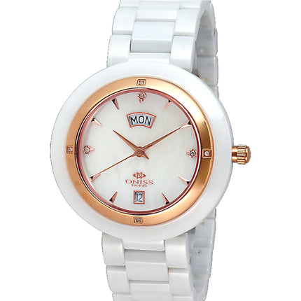 Oniss Women's Watch - Luxur Quartz White Dial Ceramic Bracelet | ON609-MRG WWHT ,