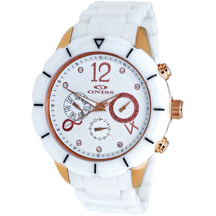 Oniss Men's Watch - ARUBA Quartz Rose Gold Case White Dial Ceramic Bracelet | ON7200 ,