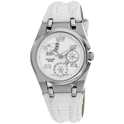 Pulsar Women's Watch - Classic Silver Tone Case White Dial Leather Strap | PP2005X1 ,