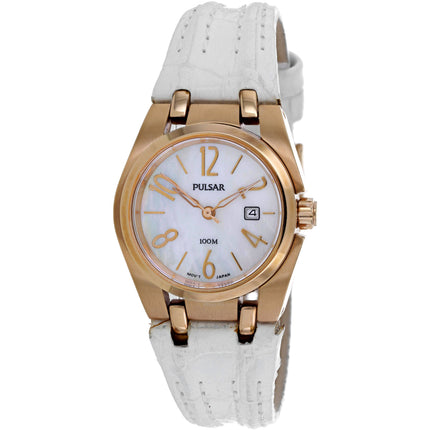 Pulsar Women's Watch - Classic Rose Gold Case White Dial Leather Strap | PXT658X1 ,
