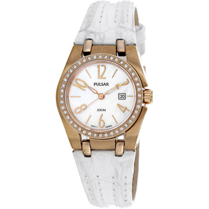 Pulsar Women's Watch - Classic Rose Gold Case White Dial Leather Strap | PXT668X1 ,