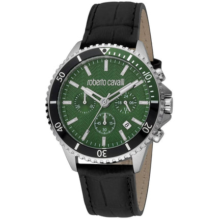 Roberto Cavalli Men's Watch - Classic Quartz Green Dial Leather Strap | RC5G049L0015 ,