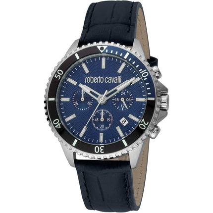 Roberto Cavalli Men's Watch - Classic Quartz Blue Dial Leather Strap | RC5G049L0025 ,