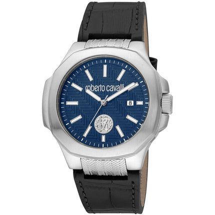 Roberto Cavalli Men's Watch - Classic Quartz Blue Dial Leather Strap | RC5G050L0015 ,