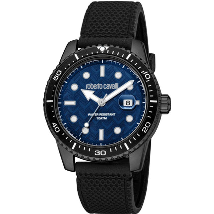 Roberto Cavalli Men's Watch - Classic Quartz Blue Dial Rubber Strap | RC5G084P0075 ,