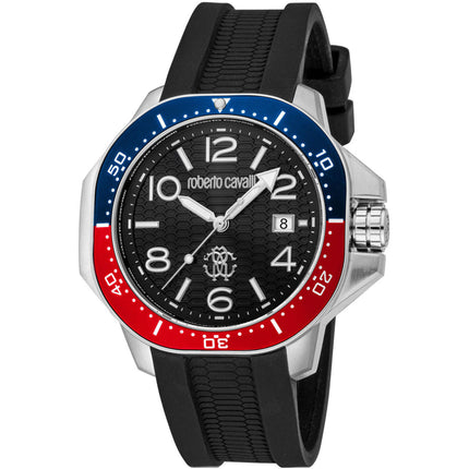 Roberto Cavalli Men's Watch - Classic Quartz Black Dial Rubber Strap | RC5G101P0025 ,