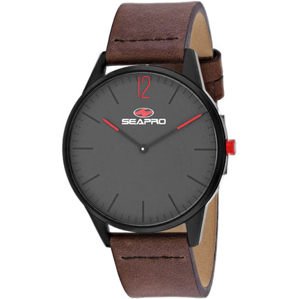 Seapro Men's Watch - Black hole Quartz Black Dial Brown Leather Strap | SP0101 ,