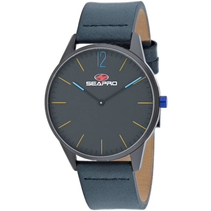 Seapro Men's Watch - Black hole Quartz Black Dial Blue Leather Strap | SP0103 ,