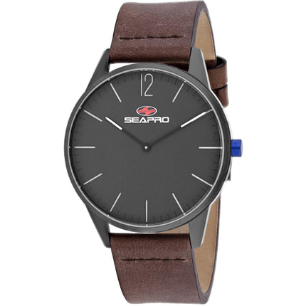 Seapro Men's Watch - Black Hole Gunmetal Case Black Dial Leather Strap | SP0104 ,
