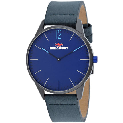 Seapro Men's Watch - Black Hole Gunmetal Case Blue Dial Leather Strap | SP0105 ,