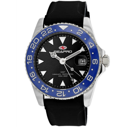 Seapro Men's Watch - Agent Quartz Silver Tone Case Black Dial Rubber Strap | SP0122 ,