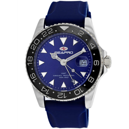 Seapro Men's Watch - Agent Quartz Silver Tone Case Blue Dial Rubber Strap | SP0125 ,