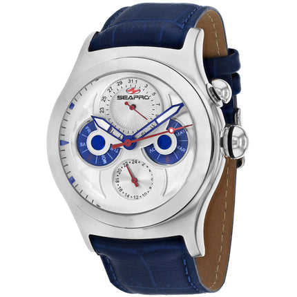 Seapro Men's Watch - Chronoscope Silver Tone Case White Dial Leather Strap | SP0130 ,