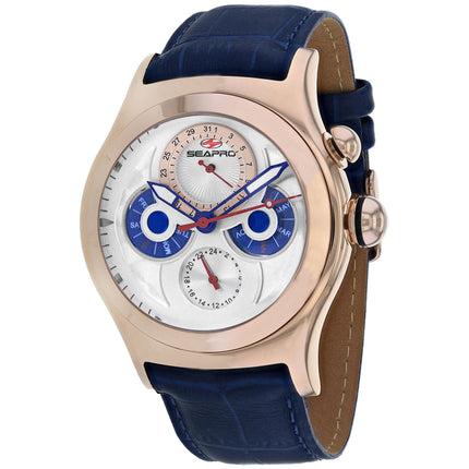 Seapro Men's Watch - Chronoscope Rose Gold Case White Dial Leather Strap | SP0133 ,