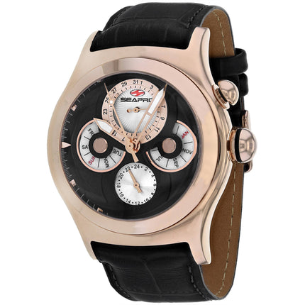 Seapro Men's Watch - Chronoscope Rose Gold Case Black Dial Leather Strap | SP0134 ,