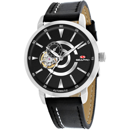 Seapro Men's Watch - Elliptic Automatic Silver Tone Case Black Dial Strap | SP0140 ,