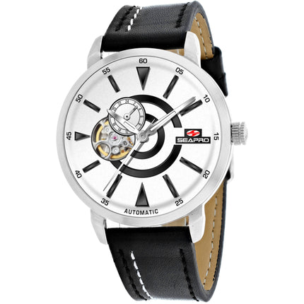 Seapro Men's Watch - Elliptic Automatic White Dial Black Leather Strap | SP0141 ,