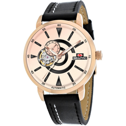 Seapro Men's Watch - Elliptic Automatic Rose Gold Dial Leather Strap | SP0144 ,