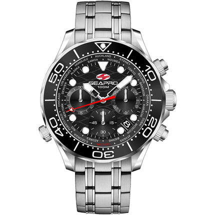 Seapro Men's Watch - Mondial Timer Black Dial Stainless Steel Bracelet | SP0150 ,