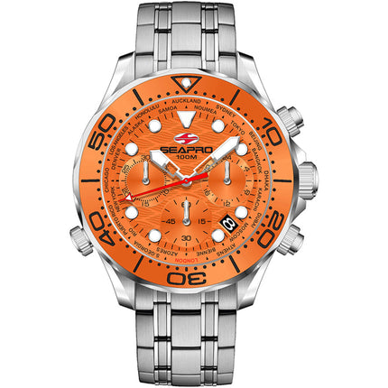 Seapro Men's Watch - Mondial Timer Orange Dial Stainless Steel Bracelet | SP0154 ,