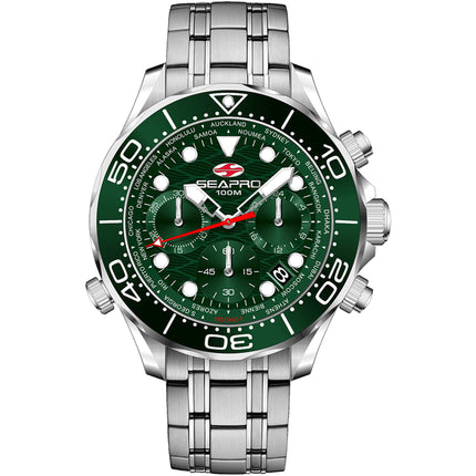 Seapro Men's Watch - Mondial Timer Green Dial Stainless Steel Bracelet | SP0155 ,