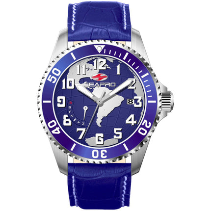 Seapro Men's Watch - Voyager Quartz Silver Tone Case Blue Leather Strap | SP2742 ,